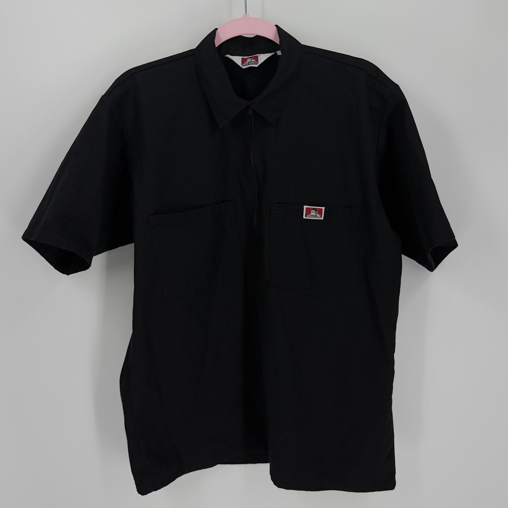 Ben Davis Mens Short Sleeve Half Zip Work Shirt Black Heavyweight Twill Medium